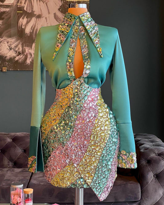 Crystal Embellished Shirt & Skirt